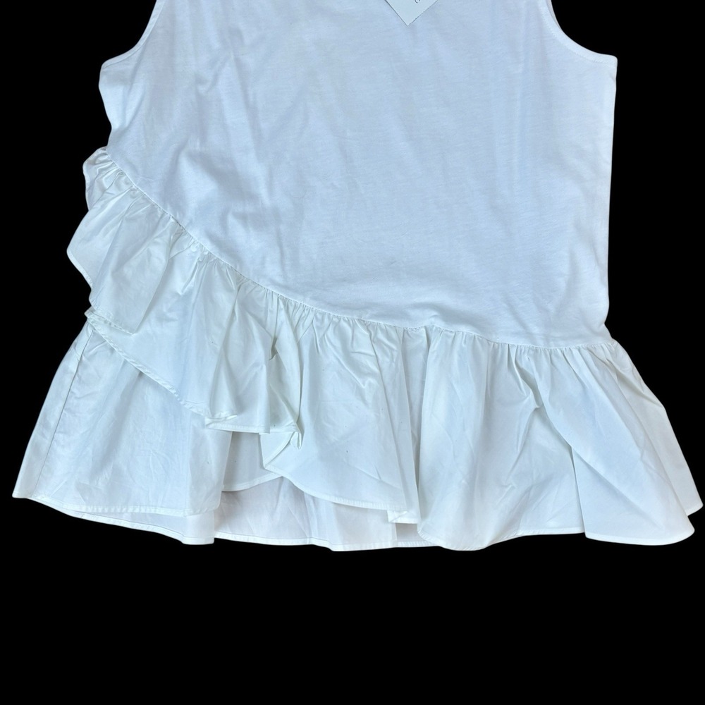 NWT Banana Republic Ruffle Hem Couture Tee Cotton Poplin Ruffle Sz XS Sleeveless - Picture 2 of 8